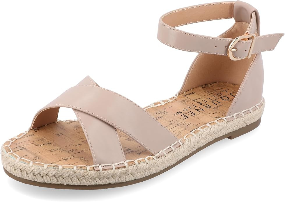 Amazon.com | Journee Womens Flat Espadrille Strappy Crisscross Open Round Toe Sandal - Lyddia Buc... | Amazon (US)