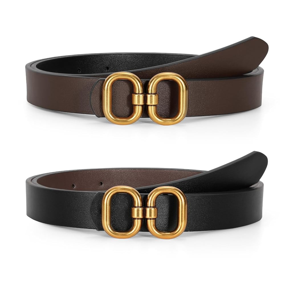 Reversible Leather Belt for Women with Gold Buckle Ladies Leather Belt for Jeans Pants | Amazon (US)