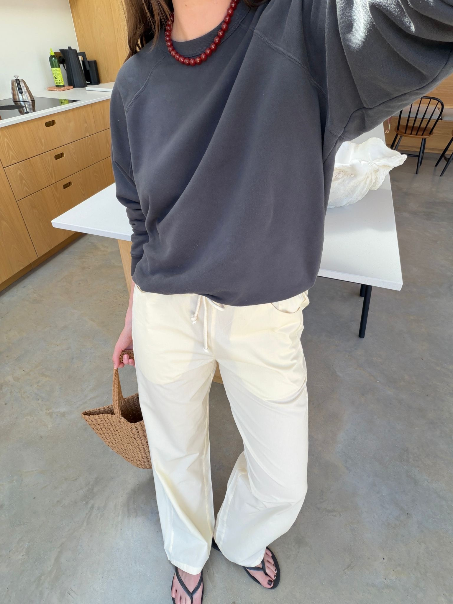 Spring OOTD, oversized sweatshirt with white linen cargo trousers and flip flops 

 #LTKspring #LTKstyletip