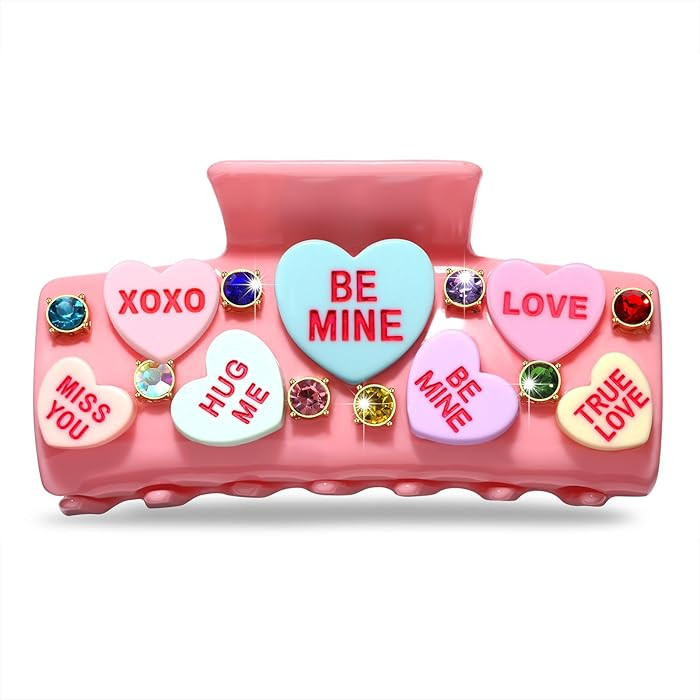 Valentine’s Day Hair Claw Clips for Women, Large Conversation Heart Hair Clips Nonslip Pink Lov... | Amazon (US)