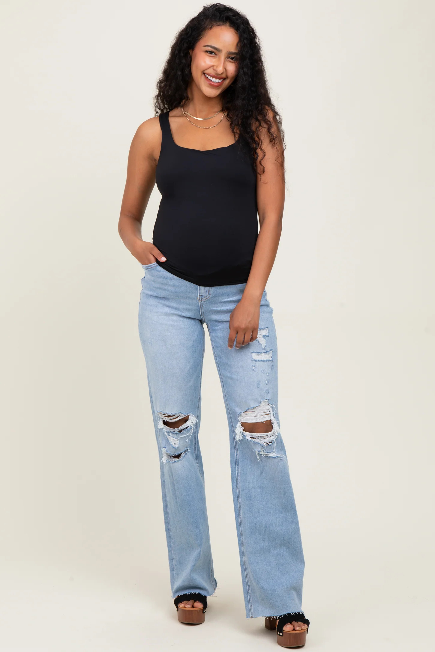 Light Blue 90'S Vintage Super High Rise Flare Maternity Jeans | PinkBlush Maternity