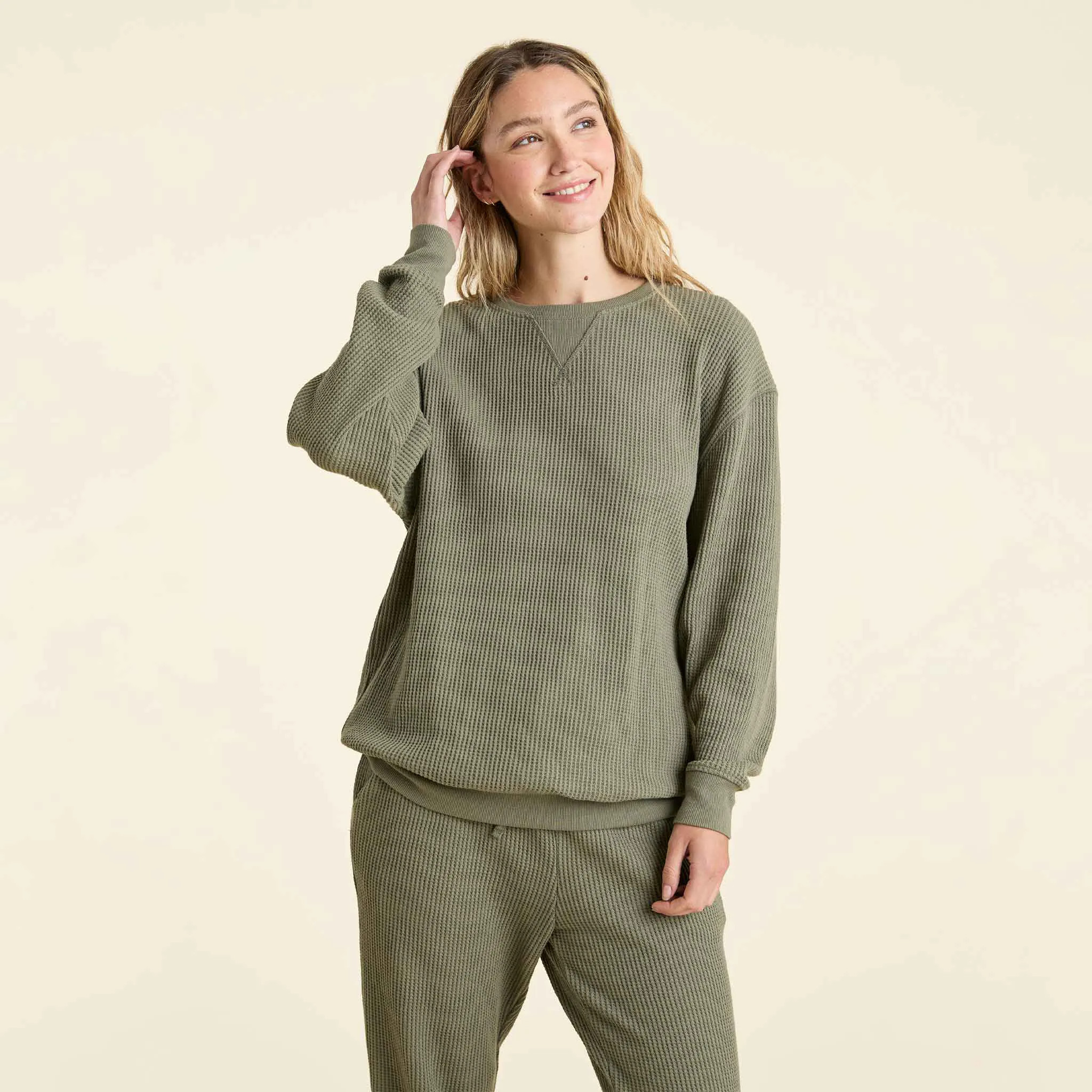 Waffle Pullover Crewneck | Dark Olive - nuuds | nuuds