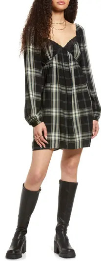 Lacey Plaid Long Sleeve Babydoll Dress | Nordstrom