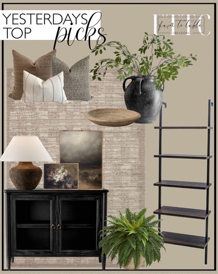 Yesterday’s Top Picks. Follow @farmtotablecreations on Instagram for more inspiration.

Loloi Performance Sand Rug. Eco Pillow Cover Set | Brown Pillow Cover, Fall Pillow Covers, Set of Pillow Covers, Pillow Combo, Sofa Pillow Combo, HACKNER HOME. Cayton Tiered Shelf. Ladder Shelf  Joshua Vase. Wisteria Spray/Stems. Killybrooke 2 Door Glass Cabinet Black - Threshold designed with Studio McGee. 22” Boston Fern Artificial Plant in Sandstone Planter. Troy Lighting Calabria - 20.5 Inch Table Lamp with Shade. Moody Dark Tone Abstract Canvas Printed Sign. Lilac Bouquet Canvas Printed Sign. Vintage Rustic Marble Bowl (Free Shipping). 

Use code FARMTOTABLE for 15% off framed artwork. 



#LTKFindsUnder50 #LTKHome #LTKSaleAlert