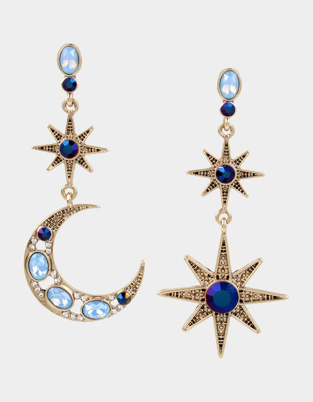 BETSEYS CELESTIAL STAR AND MOON MISMATCH EARRINGS BLUE Women's Star and Moon Earrings | Betsey Johnson