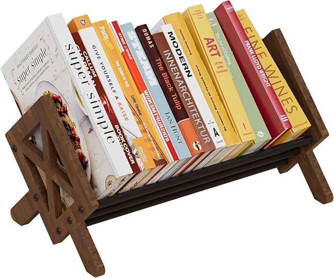 Desktop Bookshelf Organizer, Wood Office Tabletop Book Storage Rack, Tilting Bookcase for Books/C... | Amazon (US)