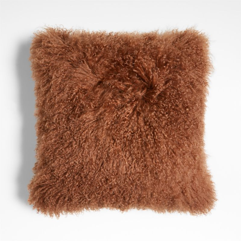 Spiced Orange Mongolian Sheepskin 20"x20" Throw Pillow with Feather Insert + Reviews | Crate & Ba... | Crate & Barrel