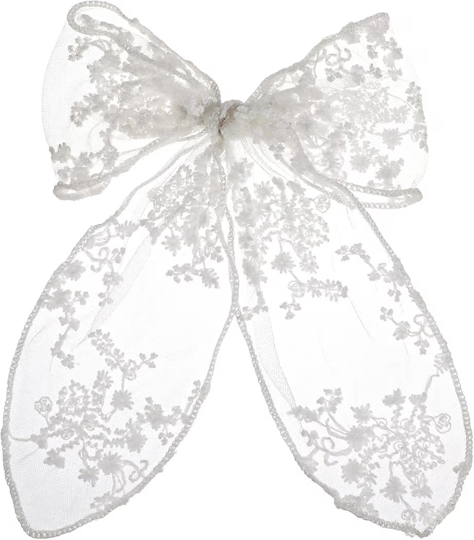 1 PCS Lace White Hair Bow, White Bow for Hair Clips, Lace Tulle Hair Bows with Long Tail, Cute La... | Amazon (US)