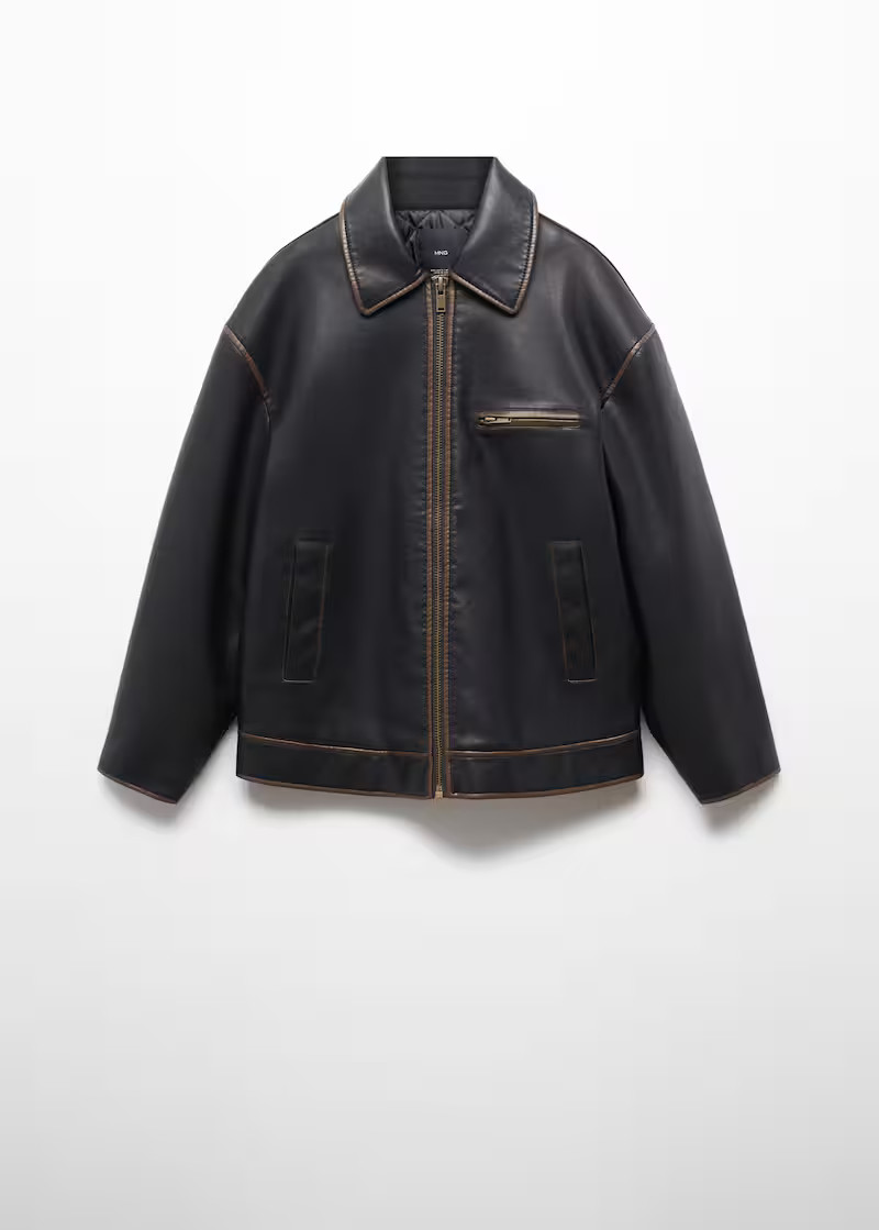 Worn leather effect jacket -  Women | Mango USA | MANGO (US)