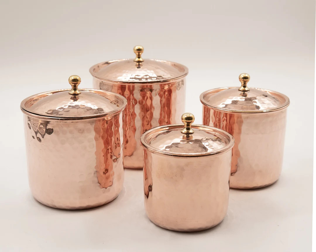 Mothers Day Gift Set of 4 Copper Jar Storage Box , Handmade Copper Canister,Kitchen Decoration,Be... | Etsy (AU)