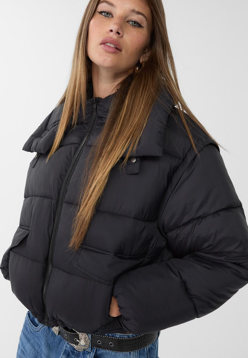 Cropped hooded puffer jacket | Stradivarius (UK)