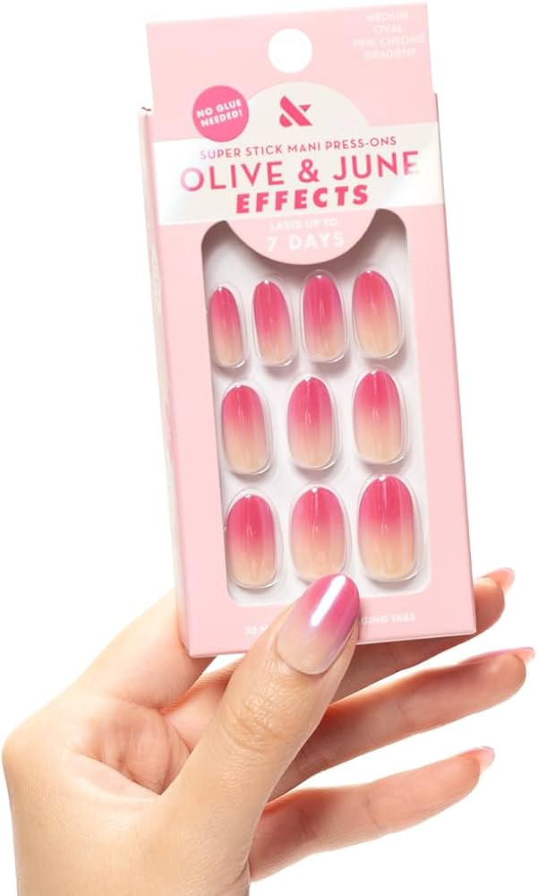 Amazon.com: Olive & June Super Stick Mani Press-On Nails | Short, Round | No Glue Needed | 32 Tab... | Amazon (US)