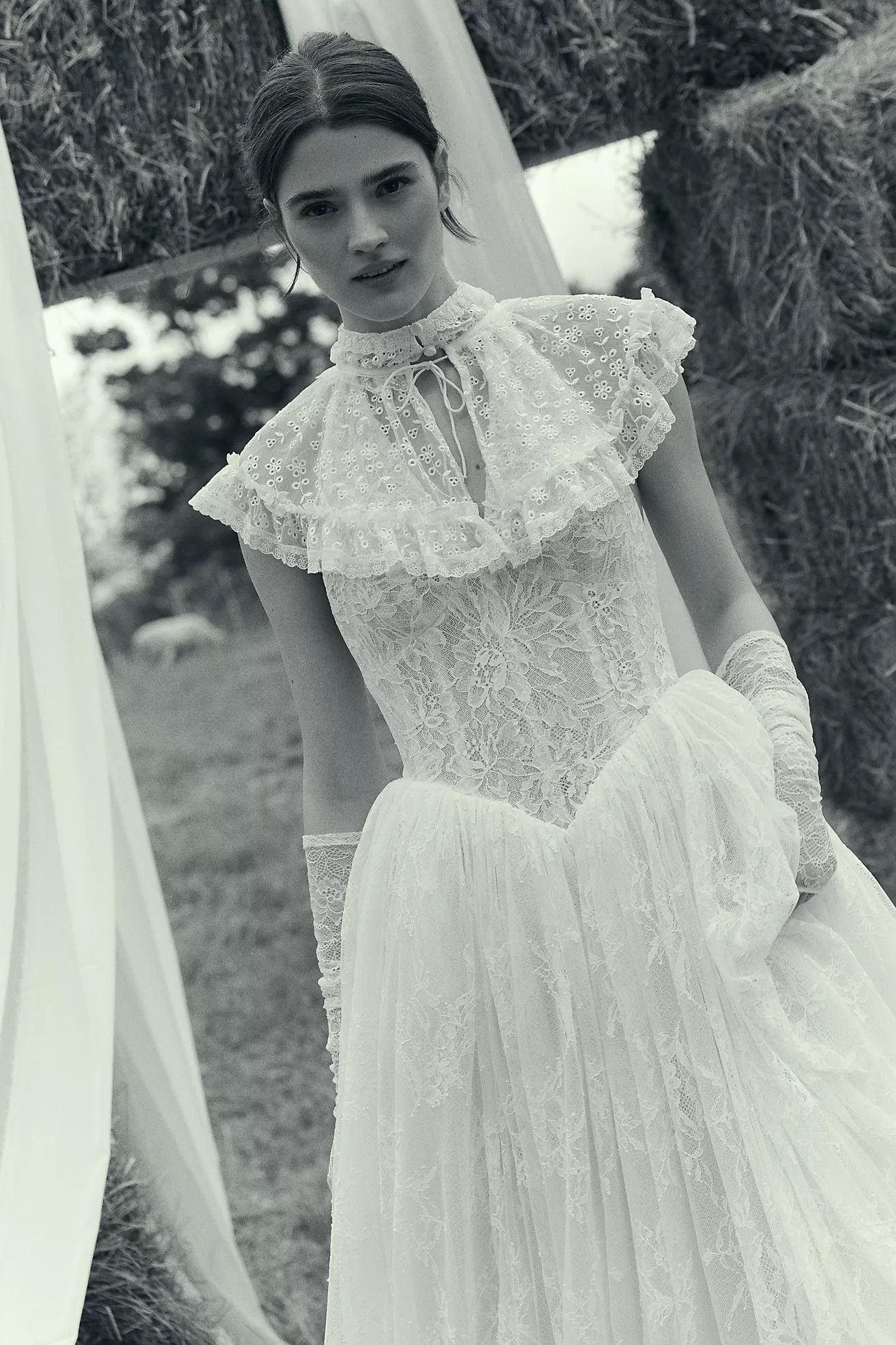 Willowby by Watters Prince Lace Halter Corset Basque-Waist Ball-Skirt Wedding Gown | Anthropologie (US)