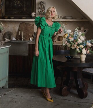 x Jennifer Sumko Harrington A-Line Taffeta Tie Neck Puff Sleeve Maxi Dress | Dillard's