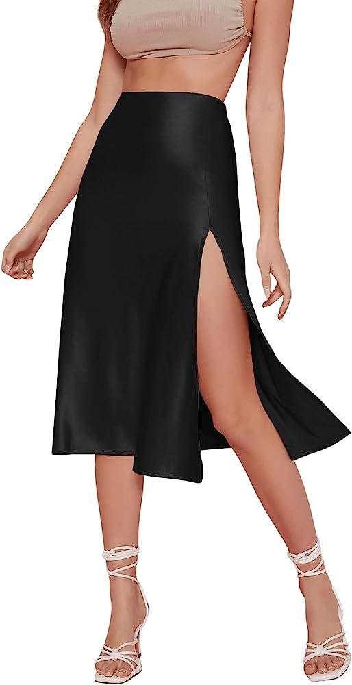 Verdusa Women's Sexy Boho Floral Split Thigh High Waist Swing Midi Skirt | Amazon (US)