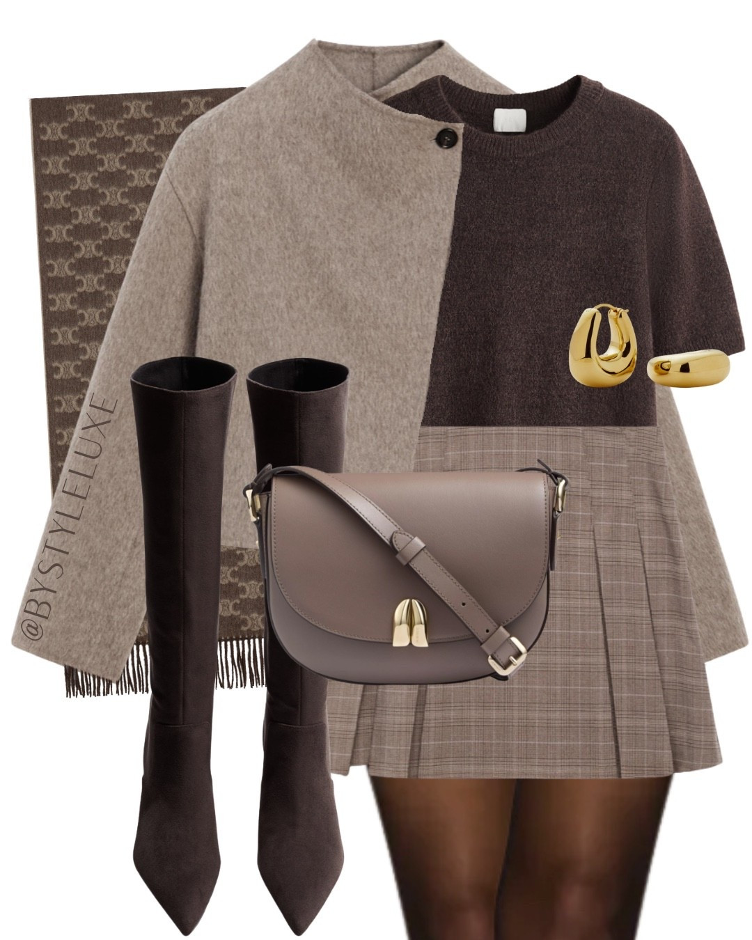 Taupe and brown outfit with a pleated check skirt - so chic 

#boots #autumnoutfit #jacket 

#LTKautumn #LTKshoes #LTKwinter
