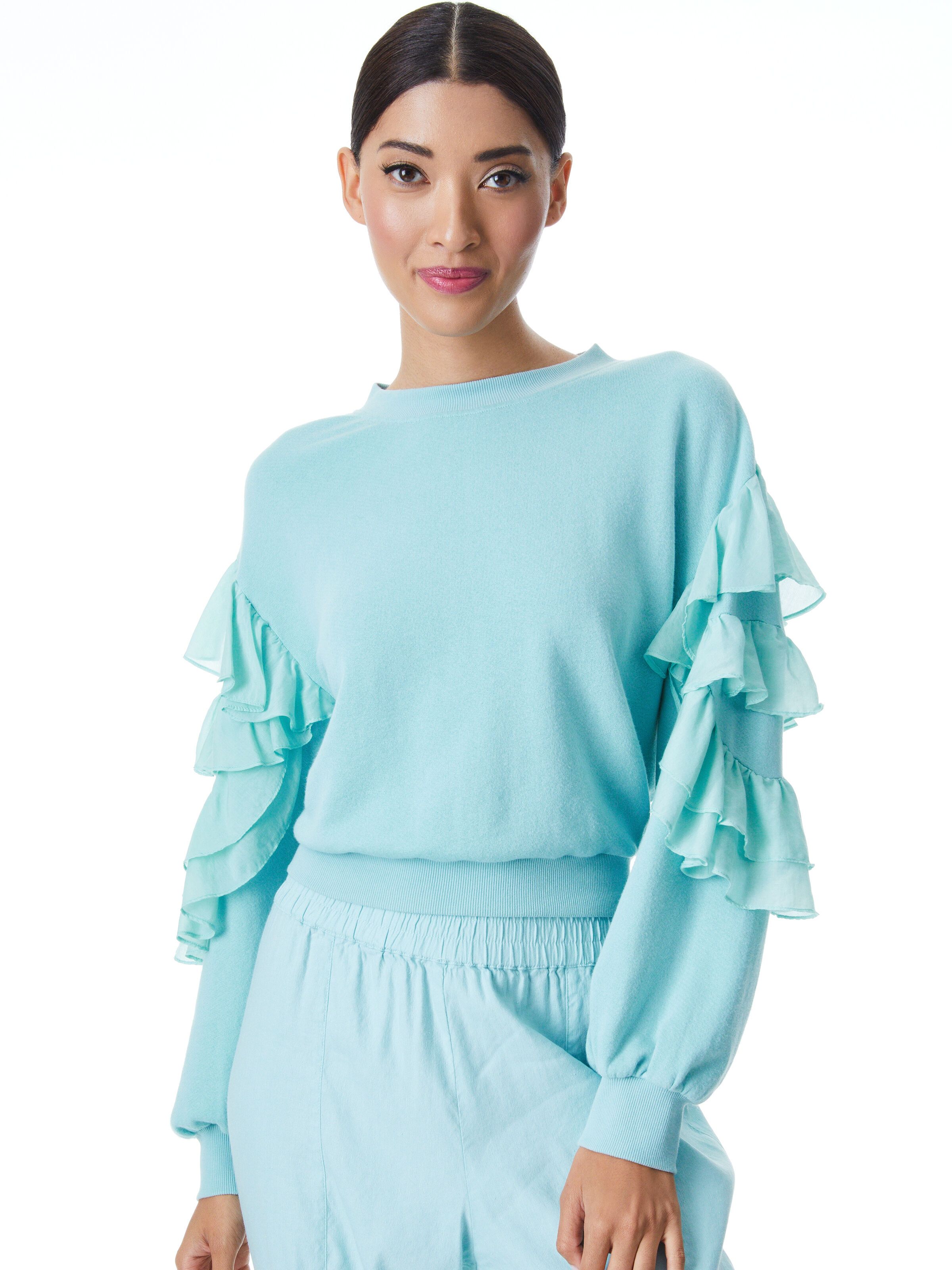 alice + olivia EVALYN RUFFLE SLEEVE SWEATSHIRT | Alice + Olivia