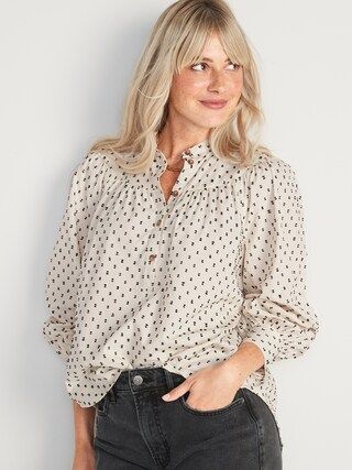 Puff-Sleeve Clip-Dot Henley Swing Blouse for Women | Old Navy (US)