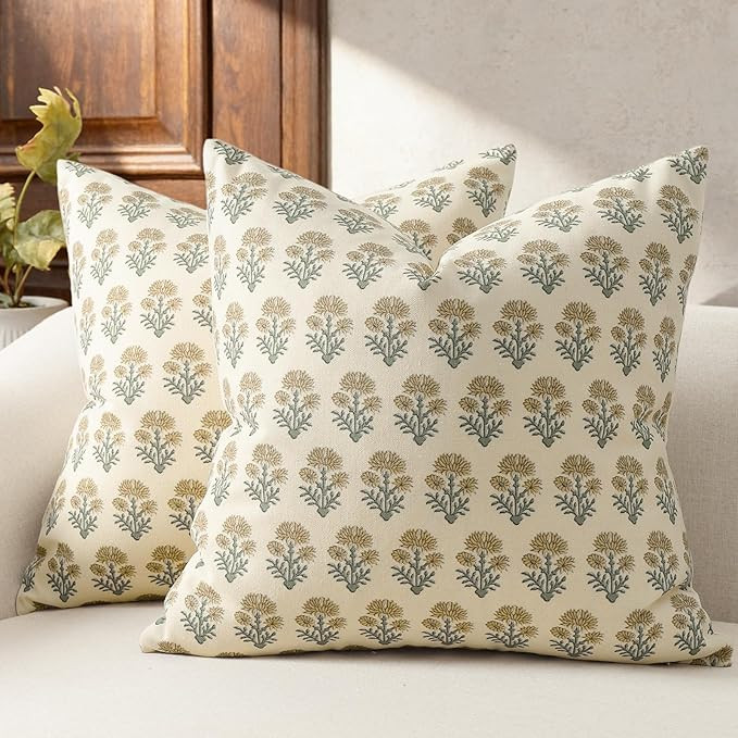Farmhouse Floral Pillow Covers 22x22 Set of 2, Country Botanical Throw Pillow Cover for Sofa Couc... | Amazon (US)