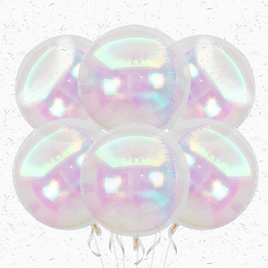6Pcs Iridescent Round Foil Balloons,Giant 4D Clear Round Ball Balloon,22 Inch Rainbow Balloons fo... | Amazon (US)