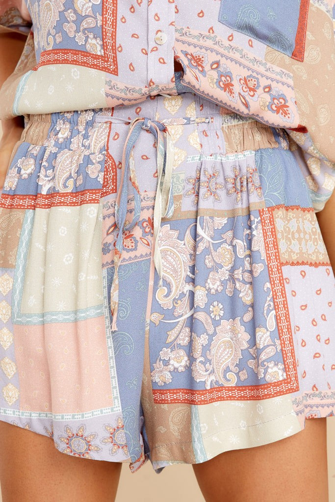 Gifted For This Blue Patchwork Print Shorts | Red Dress 