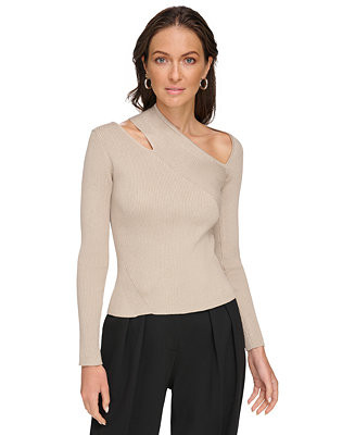 Women's Asymmetric Cutout Ribbed Knit Sweater | Macy's