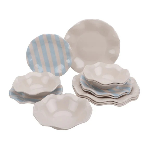 Just Feed Me by Jessie James Decker 12-Piece Bamboo-Melamine Scalloped Dinnerware Set | Walmart (US)