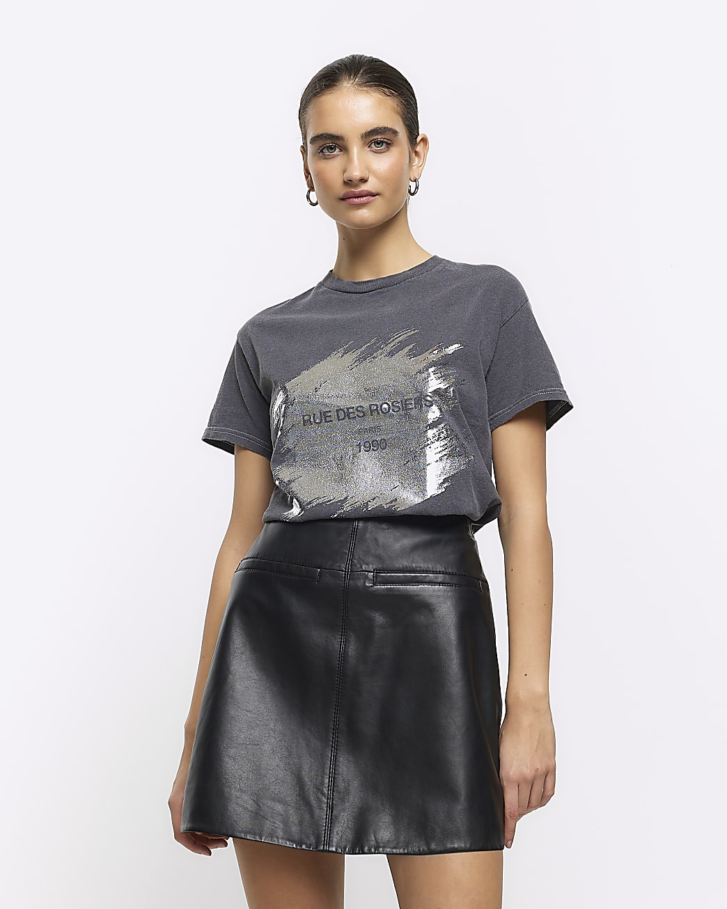 Grey foil graphic t-shirt | River Island (UK & IE)