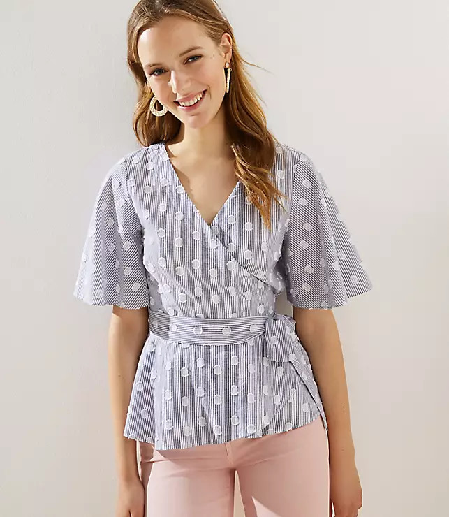 Dot Stripe Wrap Top | LOFT