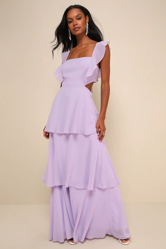 Elegant Event Lavender Ruffled Tie-Back Tiered Maxi Dress | Lulus