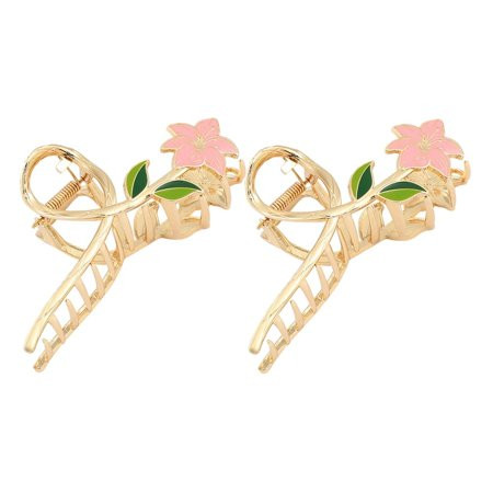 Metal Elegant Hair Accessories Gold Flowers Hair Claw Headwear Ponytail Clip Hair Clip PINK | Walmart (US)