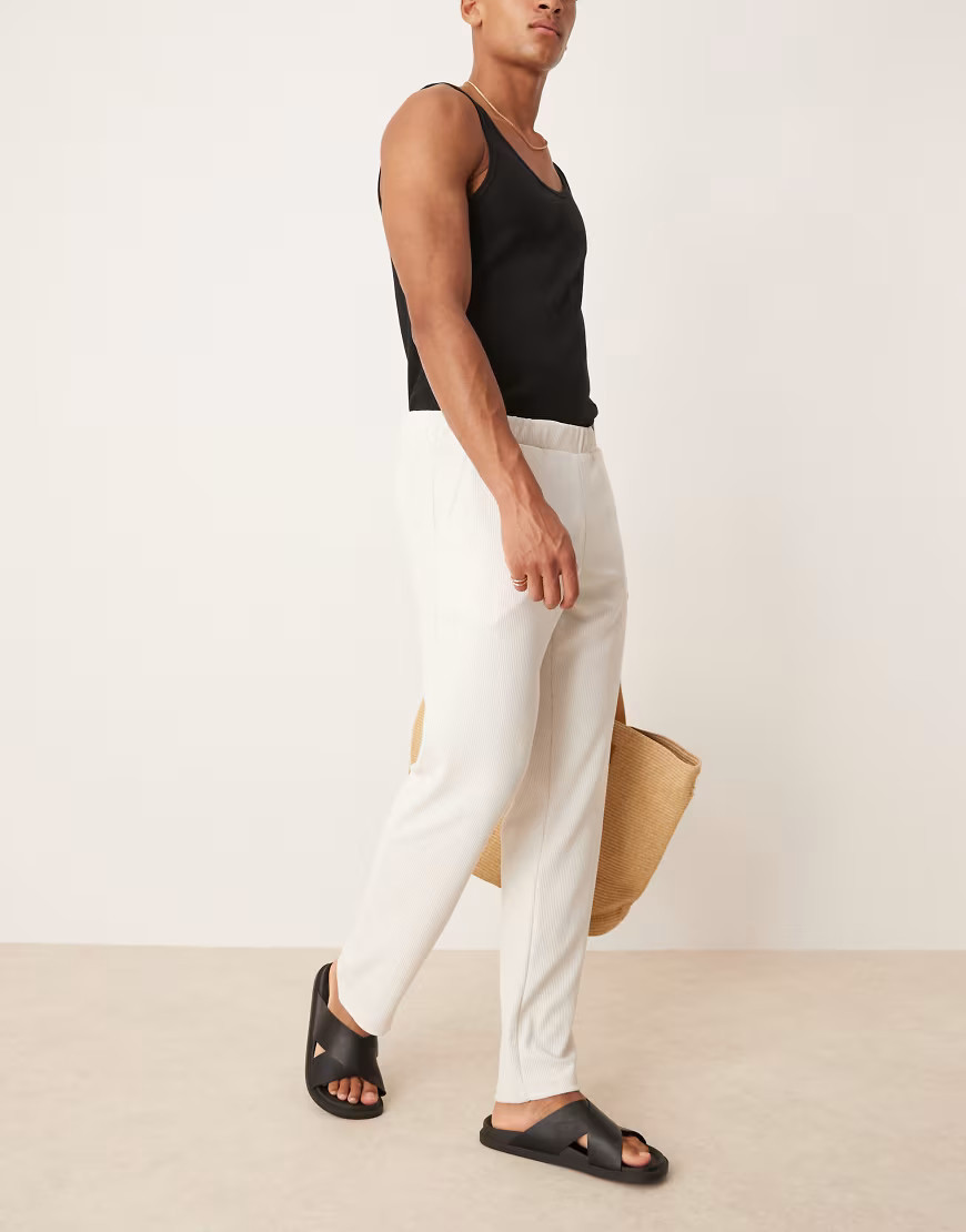 Selected Homme straight fit plisse trousers in cream-White | ASOS (Global)