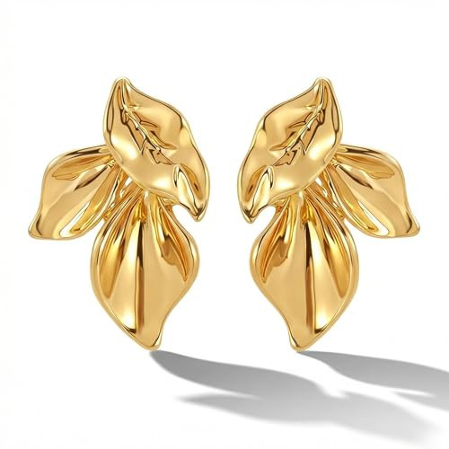 Gold Earrings Statement Pair, Floral Leaf Design Dangle Earrings, Fashion Jewelry for Women, Elegant Accessories for Daily Wear and Special Occasions | Amazon (US)