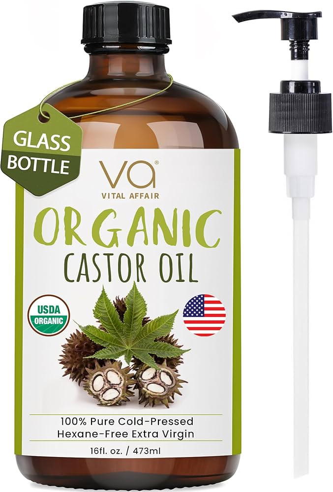 Pure Castor Oil Organic Cold Pressed Unrefined Glass Bottle-USDA Certified for Castor Oil Pack Wr... | Amazon (US)