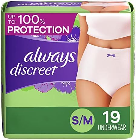 Always Discreet Incontinence & Postpartum Underwear for Women, Maximum, Small / Medium, White, 19... | Amazon (US)