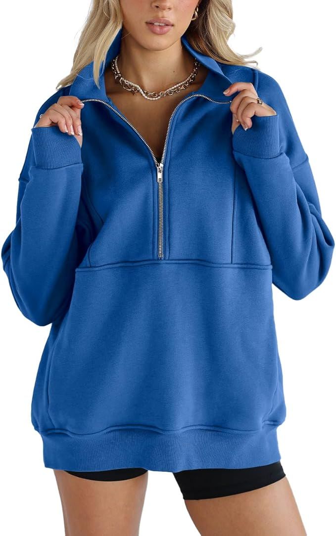 Women's Half Zip Sweatshirts Fleece Stand Collar Long Sleeve Thumb Hole Oversized Pullovers with ... | Amazon (US)