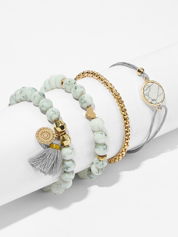 Marble Pattern Beaded Bracelet 4pcs | SHEIN