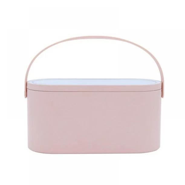 New Travel Makeup Case Portable Cosmetic Organizer Storage Box With LED Mirror Cover,Pink/White | Walmart (US)