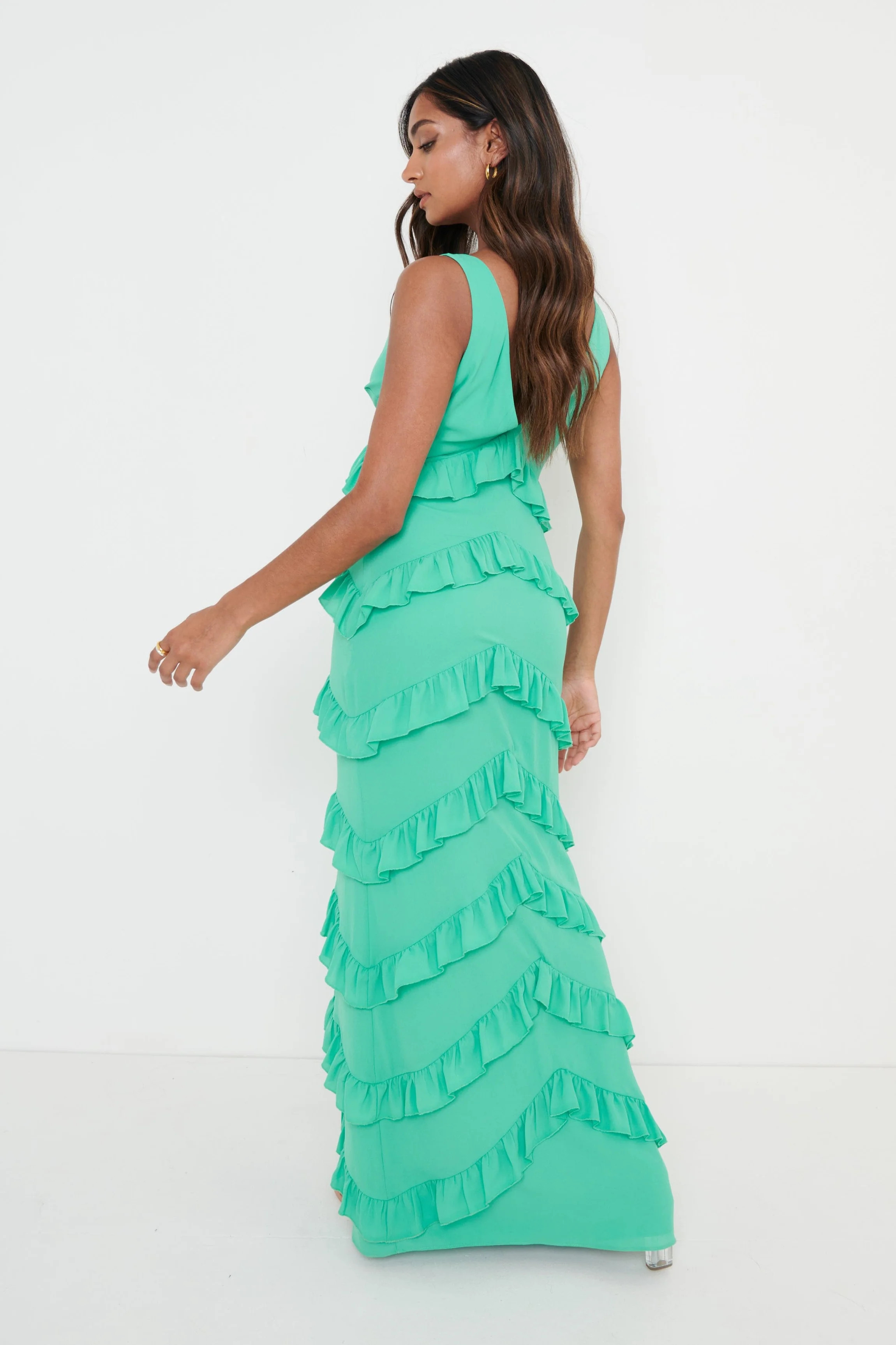 Piper Ruffle Maxi Dress - Green | Pretty Lavish (UK)