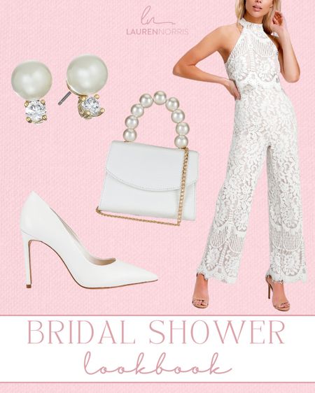 A lacy and classy bridal shower jumpsuit with heels and accessories 👰🏼‍♀️🤍

#LTKWedding #LTKShoeCrush
