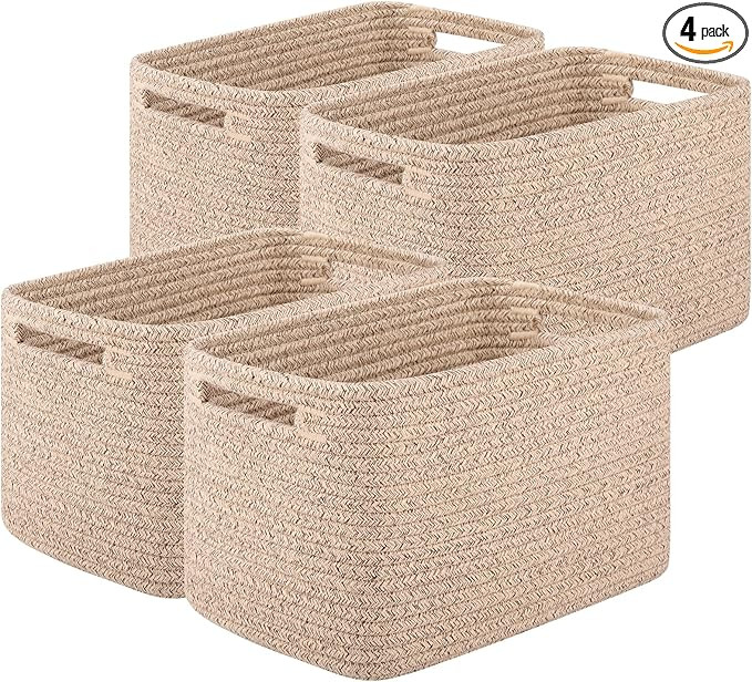 Storage Baskets for Organizing, Woven Decorative Baskets for Shelves - Books, Towels, and Clothes... | Amazon (US)
