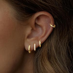 Small Gold Huggie Hoop Earrings Set for Women Men Hypoallergenic 14K Gold Plated Stack Cartilage ... | Amazon (US)