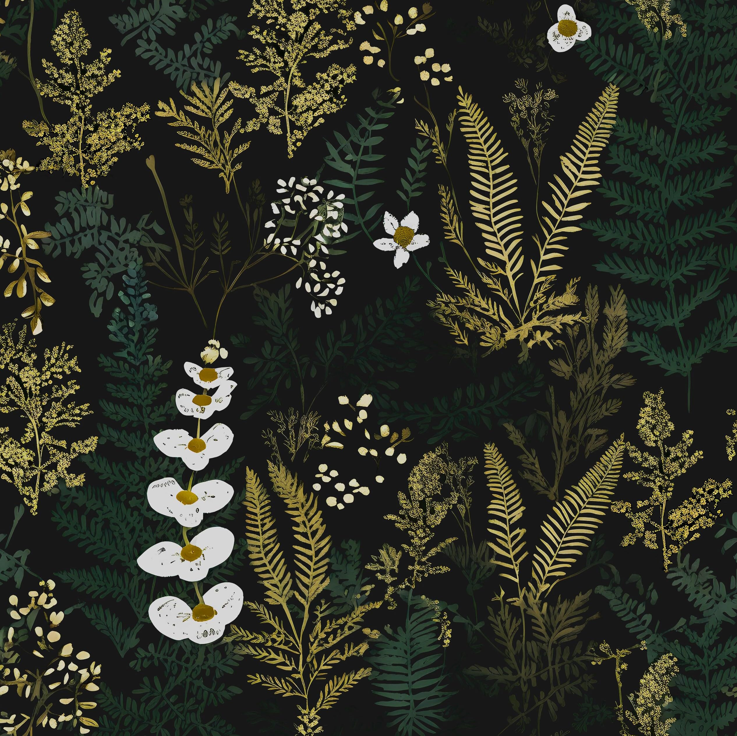 Black Floral Wallpaper Peel and Stick Dark Green Gold Leaf Contact Paper Waterproof Self-Adhesive Forest Tropical Fern Wall Paper for Bedroom Countertop Desk Cabinets 17.4" x 118" Renter Friendly | Amazon (US)