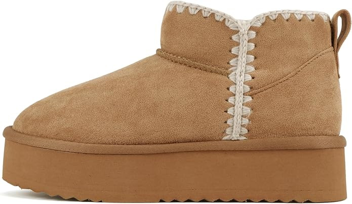 Soda “Groove” ~ Women Round Toe Lug Sole Low Flatform Sherpa-lined Ankle Bootie with Stitch D... | Amazon (US)