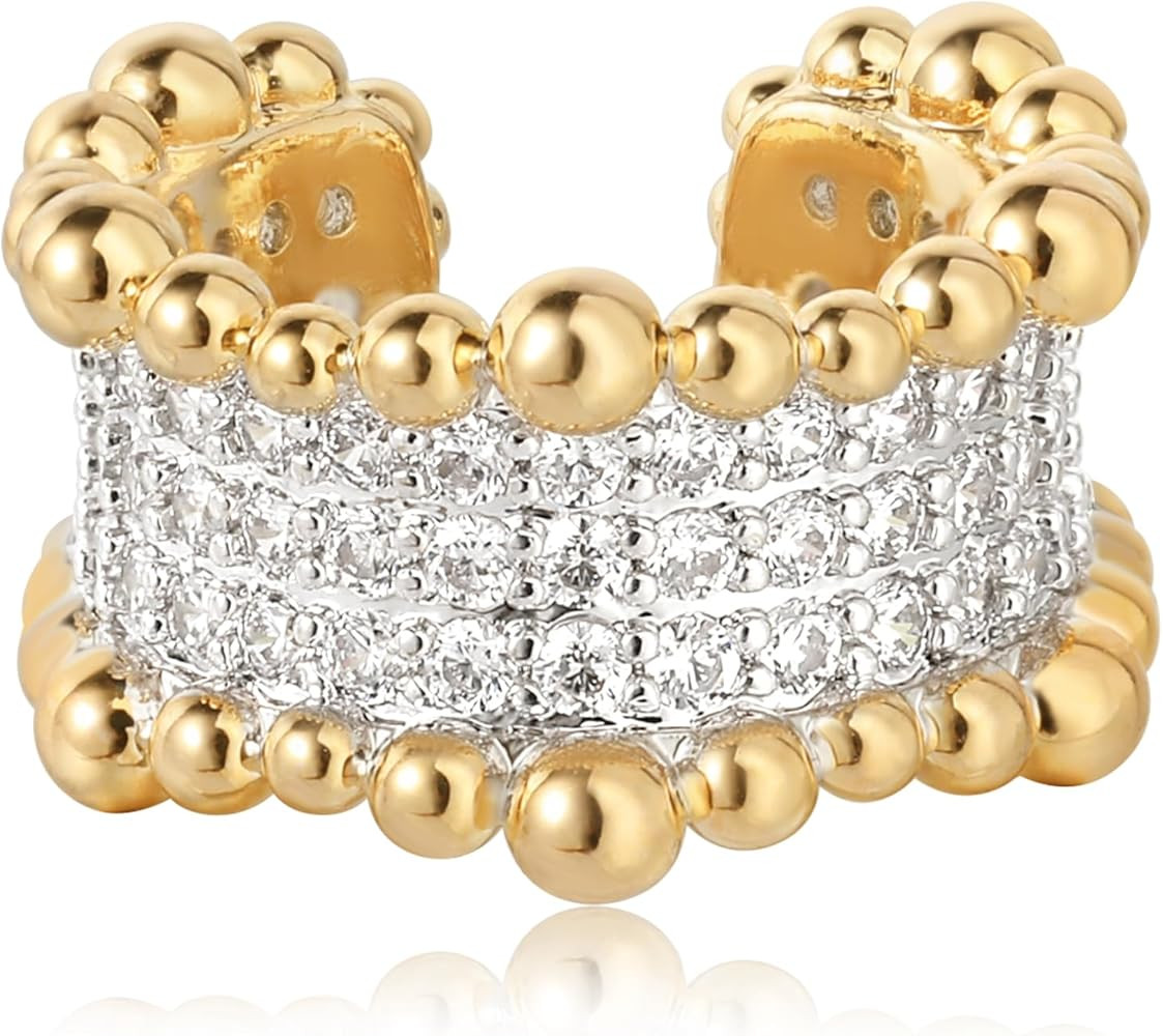 Ear Cuff Earrings for Women 14K Gold Plated Cubic Zirconia Paved Sparkling Huggie Ear Cuffs Non P... | Amazon (US)