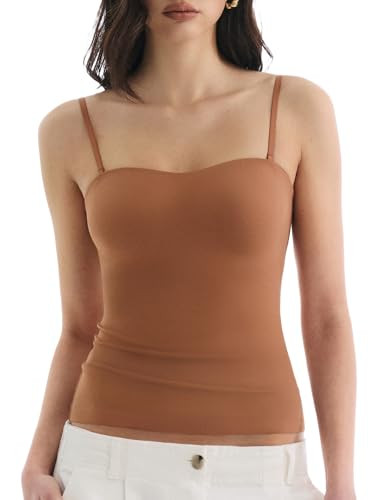 Built in Bra Tank Tops for Women, Double Lined Padded Cami Scoop Neck Spaghetti Straps Basic Summ... | Amazon (US)