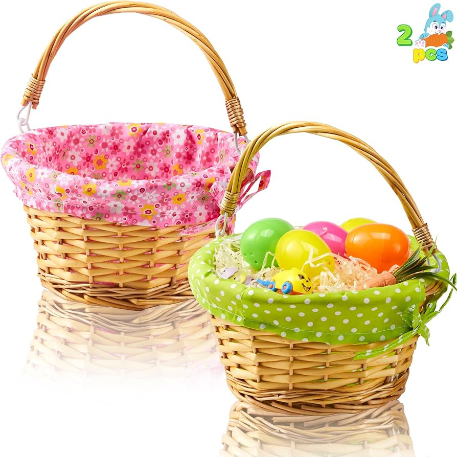 JOYIN 2 Pcs Easter Rattan Wicker Basket with Liner, Fruit Storage Serving Willow Woven Baskets wi... | Amazon (US)