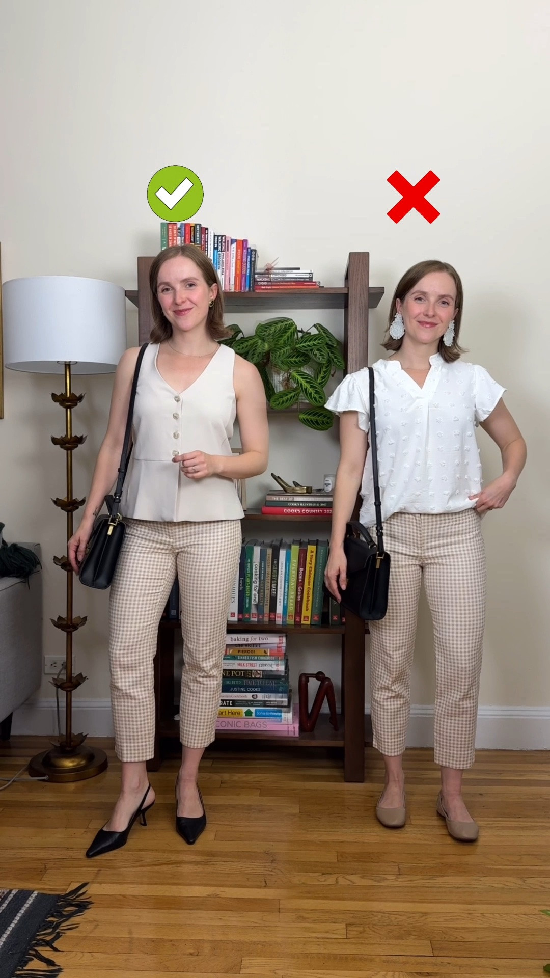 Summer work wear makeover. Xs petite vest. 0 petite gingham pants. Comfy sling back heels wearing size 7 (size up 1/2)

#LTKWorkwear #LTKSaleAlert