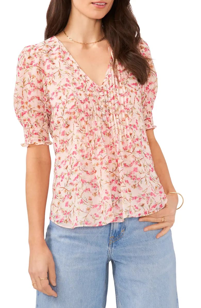 Floral Pintuck Puff Sleeve Blouse | Nordstrom