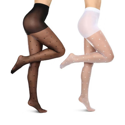 MeMoi Women's 2 Pair Pack Mini Heart Sheer PantyhoseBlack-White M-L | Target